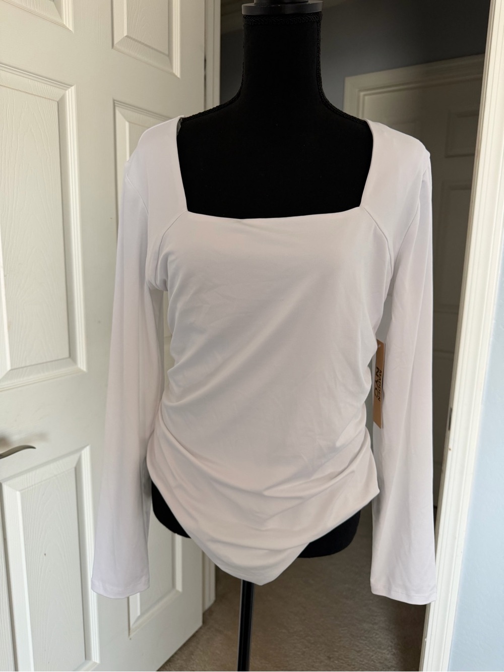 White Long Sleeve Square Neck Body Suit